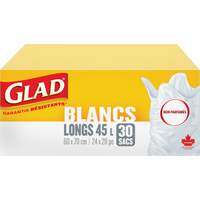 Tall 45L Unscented Garbage Bags, Regular, 24" W x 28" L, White Nassau Supply
