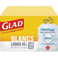 Sacs &agrave; ordures hauts 45 L avec Febreze, R&eacute;gulier, 24" la x 28" lo, Blanc Nassau Supply
