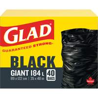184L Garbage Bags, Regular, 35" W x 48" L, Black, Open Top JP302 | Nassau Supply