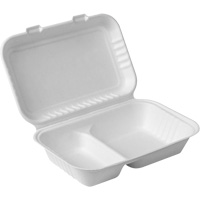 Compostable Hinged Food Containers with Compartments, Bagasse, Rectangular Nassau Supply