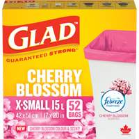 Sacs parfum&eacute;s et de couleur fleur de cerisier de Glad, Fort, 17" la x 20" lo, Rose, Capacit&eacute; 15 L (3,96 gal) Nassau Supply