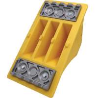 75 Ton Large Equipment Wheel Chock with Aluminum Cleats, Urethane, Yellow Nassau Supply