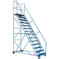 Escabeau roulant certifi&eacute; par la CSA avec pied verrouillable, 14 marches, Largeur de la marche 30", Hauteur de la plateforme 128", Acier Nassau Supply