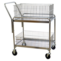 Wire Mesh Office Mail Cart, 200 lbs. Capacity, Chrome, 20" D x 33" L x 37-1/2" H, Chrome Plated Nassau Supply