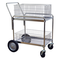 Wire Mesh Office Mail Cart, 200 lbs. Capacity, Chrome, 23-3/4" D x 33-1/2" L x 38-1/4" H, Chrome Plated Nassau Supply