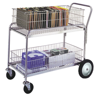 Wire Mesh Office Mail Cart, 250 lbs. Capacity, Chrome, 23-3/4" D x 43" L x 38-1/2" H, Chrome Plated Nassau Supply