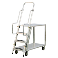 Aluminum Stock Picking Ladder Cart, Aluminum, 22" W x 51-1/2" D, 2 Shelves, 800 lbs. Capacity MO458 | Nassau Supply
