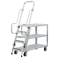 Aluminum Stock Picking Ladder Cart, Aluminum, 22" W x 51-1/2" D, 3 Shelves, 800 lbs. Capacity MO459 | Nassau Supply