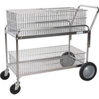 Wire Mesh Office Mail Cart, 250 lbs. Capacity, Chrome, 23" D x 42" L x 38" H, Chrome Plated Nassau Supply