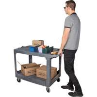 Flat-Shelf Utility Service Cart, 2 Tiers, 25-1/4" x 32-1/4" x 44", 550 lbs. Capacity Nassau Supply