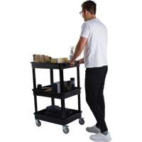Chariot utilitaire avec tablette &agrave; bordure profonde, 3 tiers, 19" x 39-1/2" x 28-1/4", Capacit&eacute; 330 lb Nassau Supply