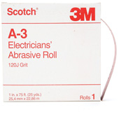 Rouleau abrasif pour &eacute;lectricien A-3 Scotch, Oxyde d'aluminium, 1" la x 75' lo, Grain 120 Nassau Supply