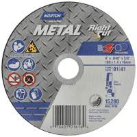 Meule &agrave; tronçonner m&eacute;tallique pour coupe &agrave; angle droit RightCut, 4-1/2" x 0,04", Arbre de 7/8", Type 01/41, Oxyde d'aluminium, 13580 Tr/min Nassau Supply