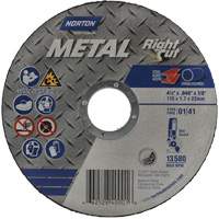 Meule &agrave; tronçonner m&eacute;tallique pour coupe &agrave; angle droit RightCut, 4-1/2" x 0,045", Arbre de 7/8", Type 01/41, Oxyde d'aluminium, 13580 Tr/min Nassau Supply