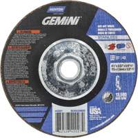 Meule &agrave; tronçonner pour coupe &agrave; angle droit INOX/SS Gemini, 4-1/2" x 3/32", Arbre de 5/8"-11, Type 27/42, Oxyde d'aluminium, 13580 Tr/min Nassau Supply