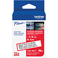 Ruban lamin&eacute; tr&egrave;s-r&eacute;sistant pour &eacute;tiqueteuses P-Touch, 6 mm x 8 m, Noir sur blanc Nassau Supply