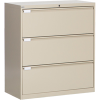 Lateral Filing Cabinet, Steel, 3 Drawers, 36" W x 18" D x 40-1/16" H, Beige OP217 | Nassau Supply