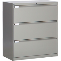 Lateral Filing Cabinet, Steel, 3 Drawers, 36" W x 18" D x 40-1/16" H, Grey OP218 | Nassau Supply