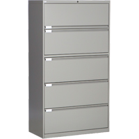 Lateral Filing Cabinet, Steel, 5 Drawers, 36" W x 18" D x 65-1/2" H, Grey OP224 | Nassau Supply