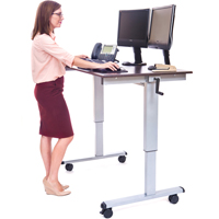 Adjustable Stand-Up Workstations, Stand-Alone Desk, 48-1/2" H x 48" W x 32-1/2" D, Walnut OP282 | Nassau Supply
