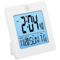 Desktop Clock, Digital, Battery Operated, 3.6" W x 1.5" D x 3.6" H, White Nassau Supply