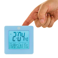 Desktop Clock, Digital, Battery Operated, 3.6" W x 1.5" D x 3.6" H, Blue Nassau Supply