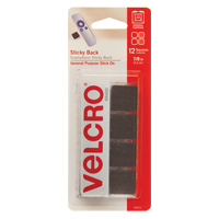 Fastener Squares, Hook & Loop, 7/8" Dia., Adhesive, Black Nassau Supply