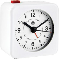 Mini Non-Ticking Alarm Clock, Analog, Battery Operated, 2.3" Dia., White OQ835 | Nassau Supply