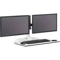 Bureau &eacute;lectrique assis/debout Soar avec bras d&eacute;cran double, Mod&egrave;le de bureau, 37-1/4" h x 27-3/4" la x 22" p, Blanc Nassau Supply