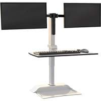 Bureau &eacute;lectrique assis/debout Soar avec bras d&eacute;cran double, Mod&egrave;le de bureau, 37-1/4" h x 27-3/4" la x 22" p, Blanc Nassau Supply