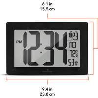 Self-Setting & Self-Adjusting Wall Clock with Stand, Digital, Battery Operated, Black Nassau Supply