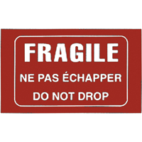 &eacute;tiquettes pour traitement sp&eacute;cial bilingues Fragile, 5" lo x 3" la, Blanc/rouge Nassau Supply