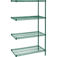 Heavy-Duty Green Epoxy Finish Wire Shelving, Add-On Kit, 4 Tiers, 36" W x 63" H x 18" D Nassau Supply