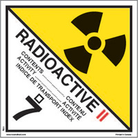 &eacute;tiquettes d'exp&eacute;dition TMD, Classe 7, Radioactif II, Vinyle Nassau Supply