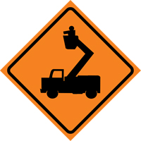 Man in Elevated Bucket Roll-Up Traffic Sign, 29-1/2" x 29-1/2", Vinyl, Pictogram Nassau Supply