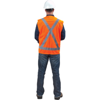 Traffic Safety Vest, High Visibility Orange, Medium, Polyester Nassau Supply