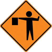 Tilt-Adjust Flagman Ahead Roll-Up Construction Sign, 36" x 36", Vinyl, Pictogram Nassau Supply