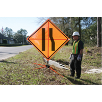 Tilt-Adjust™ Merge Left Roll-Up Construction Sign, 36" x 36", Vinyl, Pictogram SEE386 | Nassau Supply
