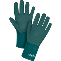 Double Dipped Green Gloves, 12" L, PVC, Cotton Jersey Inner Lining, 70-mil Nassau Supply