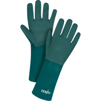 Double Dipped Green Gloves, 14" L, PVC, Cotton Jersey Inner Lining, 70-mil Nassau Supply