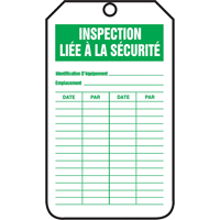 &eacute;tiquettes de s&eacute;curit&eacute; d'inspection et de contr&ocirc;le de l'&eacute;tat de l'&eacute;quipement, Papier cartonn&eacute;, 3-1/8" la x 5-7/8" h, Français Nassau Supply