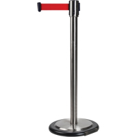 Barri&egrave;res sur pieds pour le contr&ocirc;le des foules, Acier, 35" h, Ruban Rouge, Longueur du ruban 12' Nassau Supply