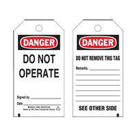 Lockout Tags, Plastic, 3" W x 5-3/4" H, English Nassau Supply