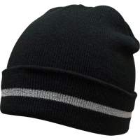 Knit Hat with Silver Reflective Stripe, One Size, Black SGJ105 | Nassau Supply