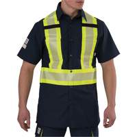 Ripstop High Visibility Short Sleeved Shirt, Polyester, Small, Navy Blue SGN915 | Nassau Supply