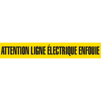 "Attention Ligne Électrique Enfouie" Barricade Tape, French, 3" W x 1000' L, Black on Yellow SGQ360 | Nassau Supply
