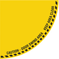 "Caution" Quarter Circle Swing Door Floor Sign, Adhesive, English with Pictogram Nassau Supply