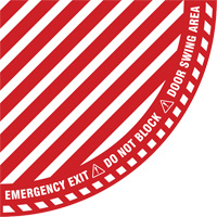 "Emergency Exit" Quarter Circle Swing Door Floor Sign, Adhesive, English with Pictogram Nassau Supply