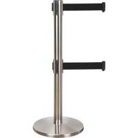 Barri&egrave;re pour le contr&ocirc;le des foules &agrave; courroie double, Acier, 35" h, Ruban Noir, Longueur du ruban 7' Nassau Supply
