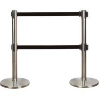 Barri&egrave;re pour le contr&ocirc;le des foules &agrave; courroie double, Acier, 35" h, Ruban Noir, Longueur du ruban 7' Nassau Supply